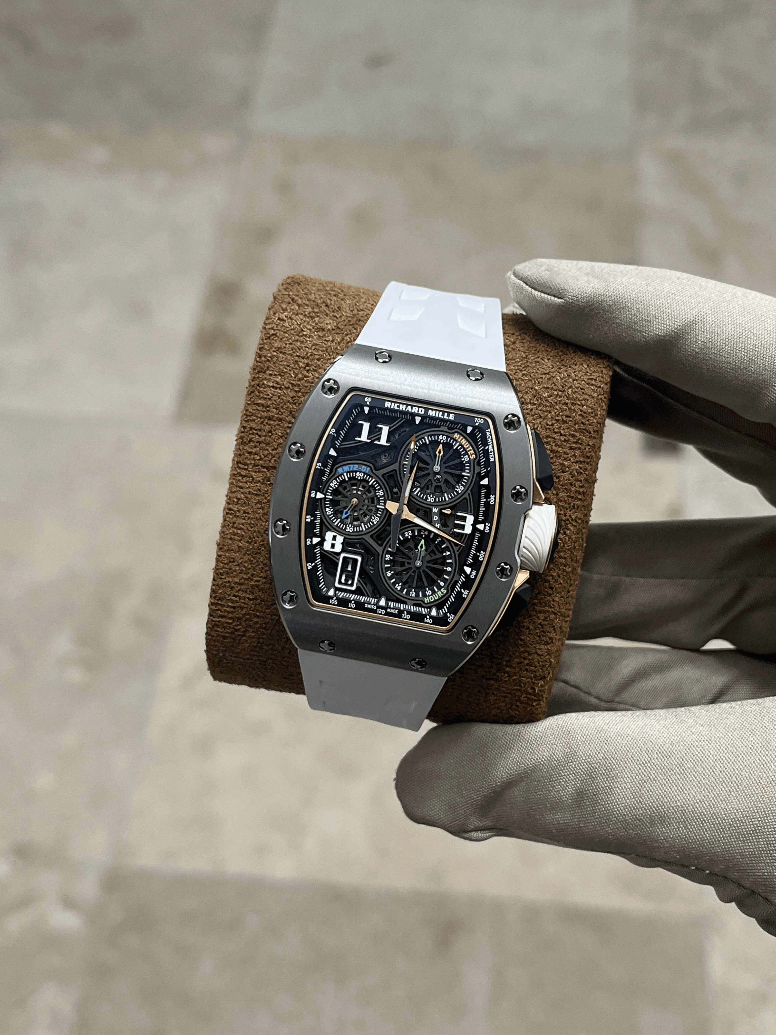 Richard Mille RM 72-01 titanium chronograph with white rubber strap